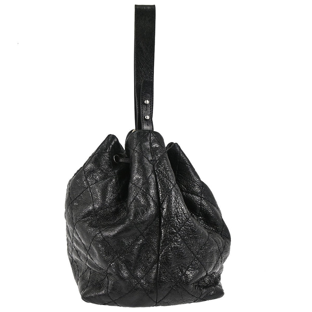 Chanel On The Road Drawstring Bucket Bag Quilted Leather Black Calfskin Handbag ( )