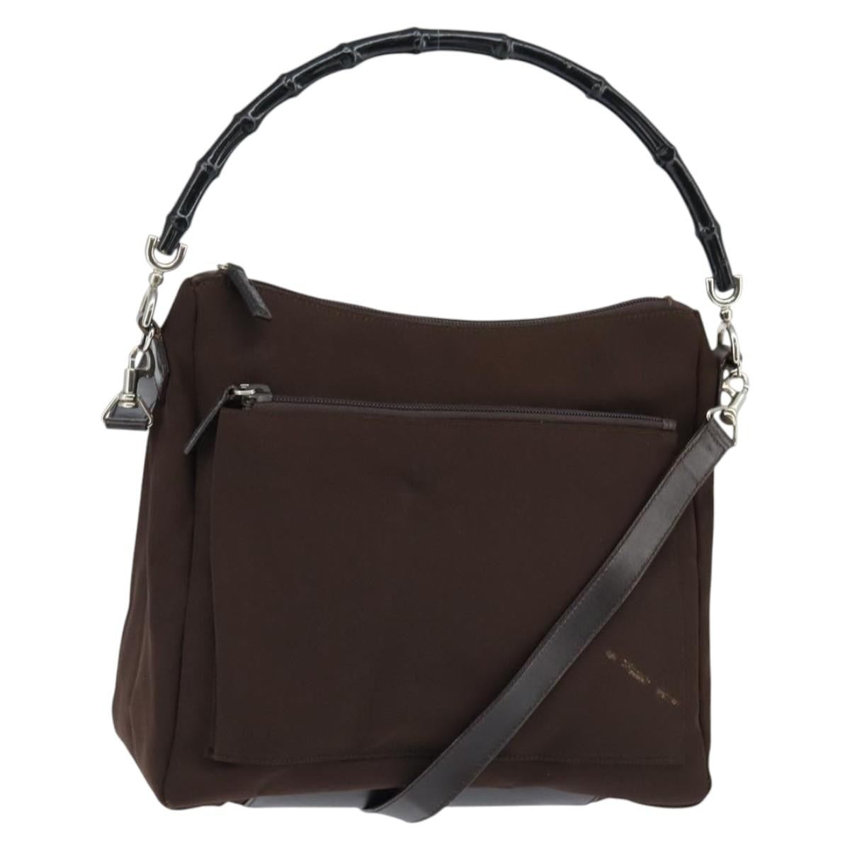 Gucci Vintage Bamboo Handle Bag Nylon Brown Nylon Handbag ( )