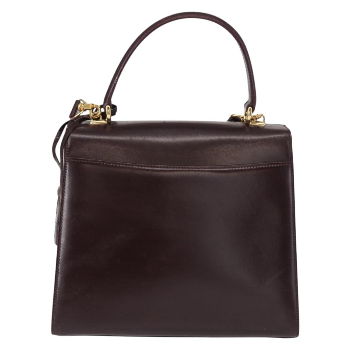 Gucci Vintage Lady Lock Top Handle Bag Leather Burgundy Leather Handbag (Authentic  )