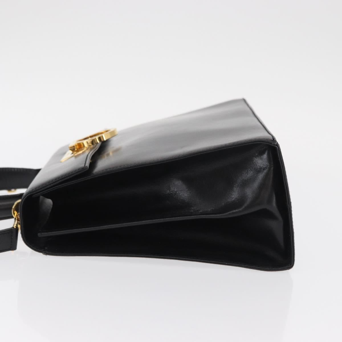 Salvatore Ferragamo Convertible Top Handle Bag Leather Black Leather Handbag (Authentic  )