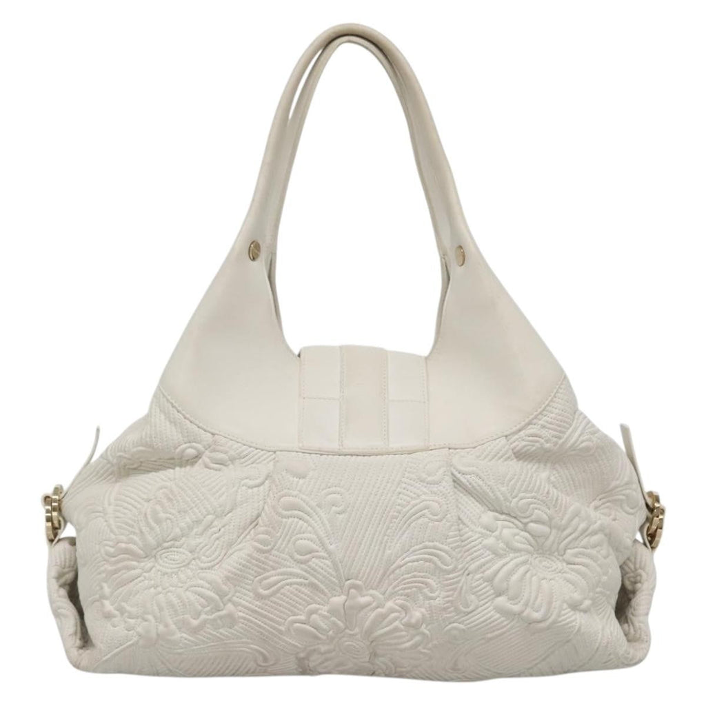 Bvlgari Chandra Hobo Leather White Leather Handbag (Authentic  )