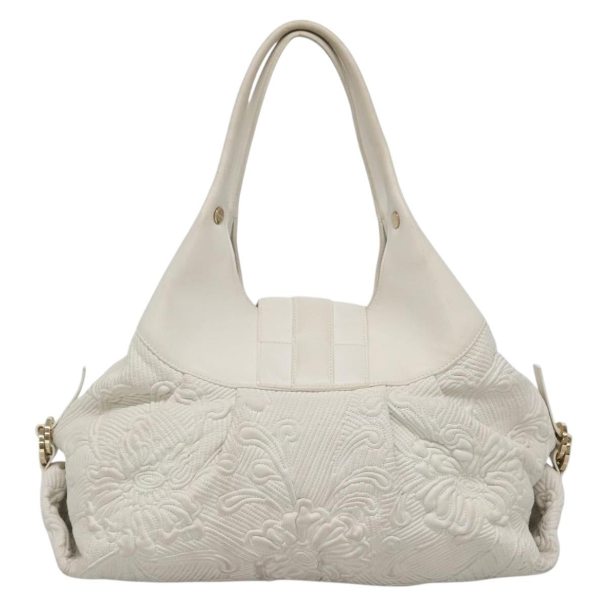 Bvlgari Chandra Hobo Leather White Leather Handbag (Authentic  )