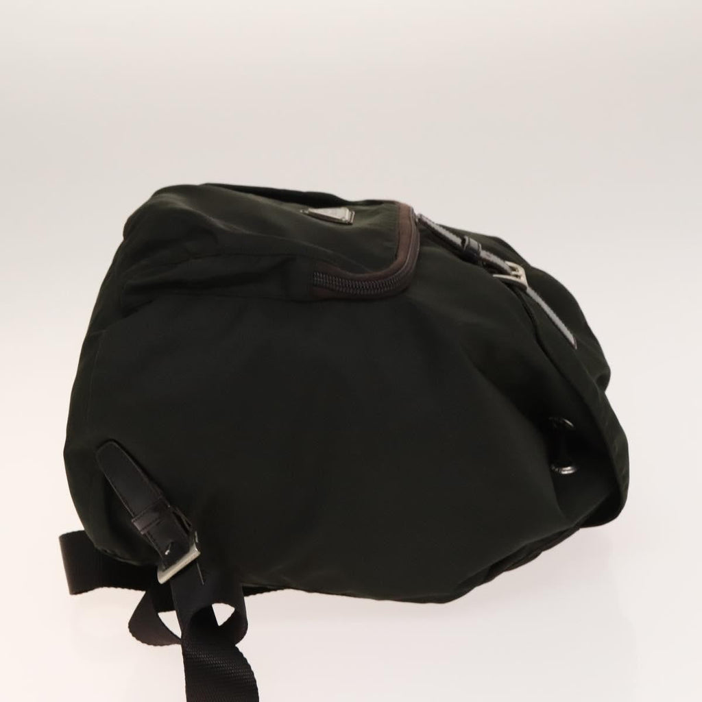 Prada Front Pocket Buckle Backpack Nylon Khaki Nylon Backpack Bag (Authentic  )