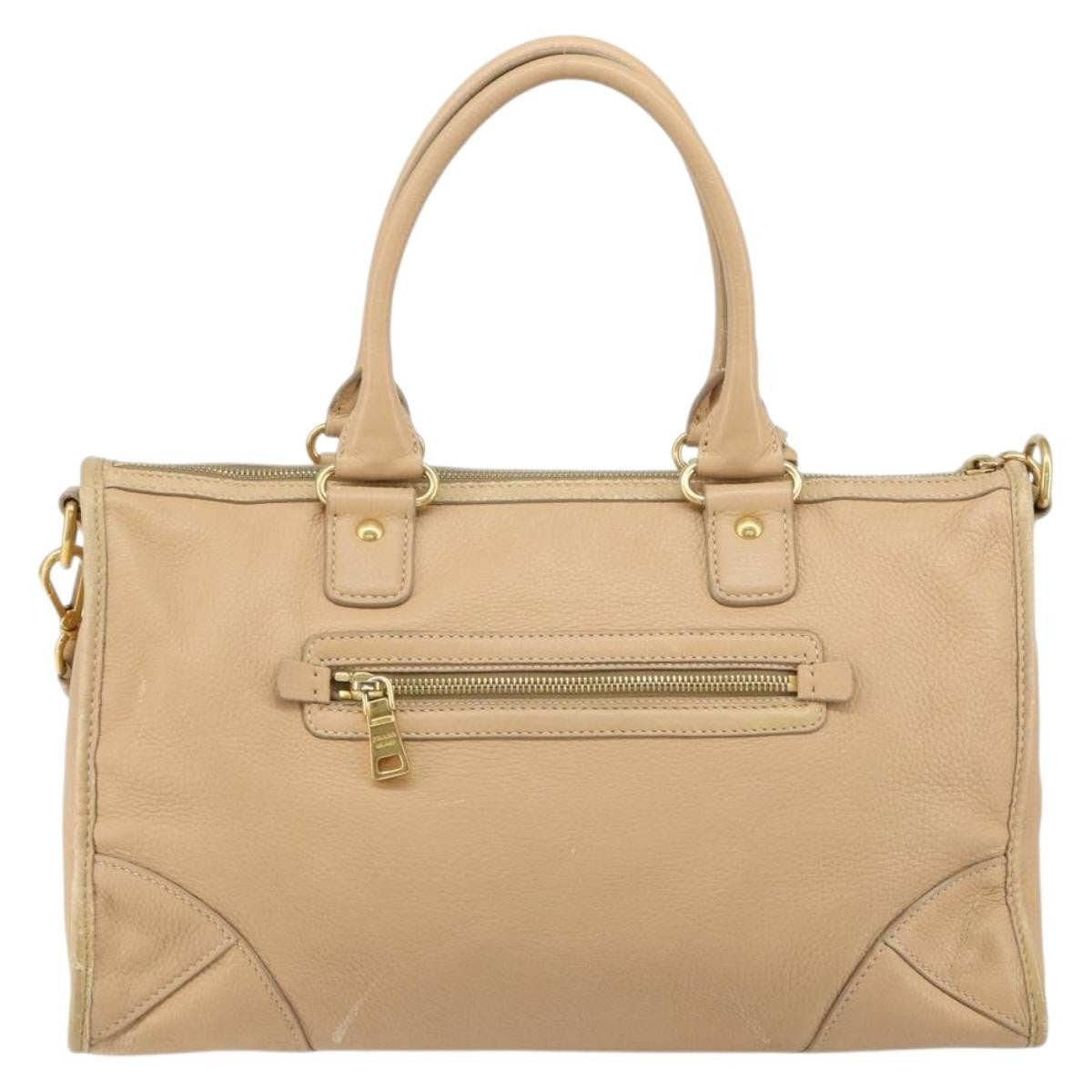 Prada Front Zip Convertible Satchel Cervo Leather Beige Leather Handbag (Authentic  )
