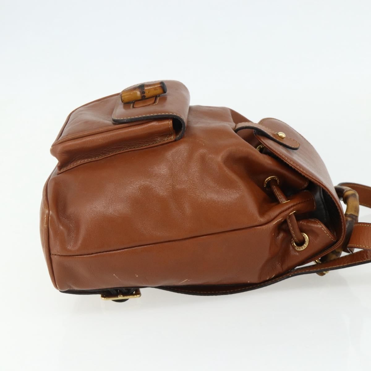 Gucci Vintage Bamboo Backpack Leather Brown Leather Backpack Bag (Authentic  )