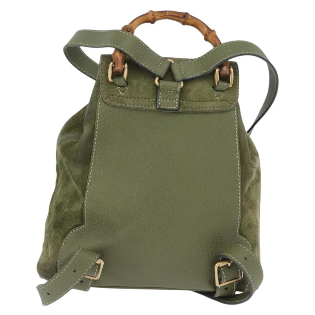 Gucci Gucci Bamboo Backpack Daim Khaki Leather Backpack Bag (Authentic  )