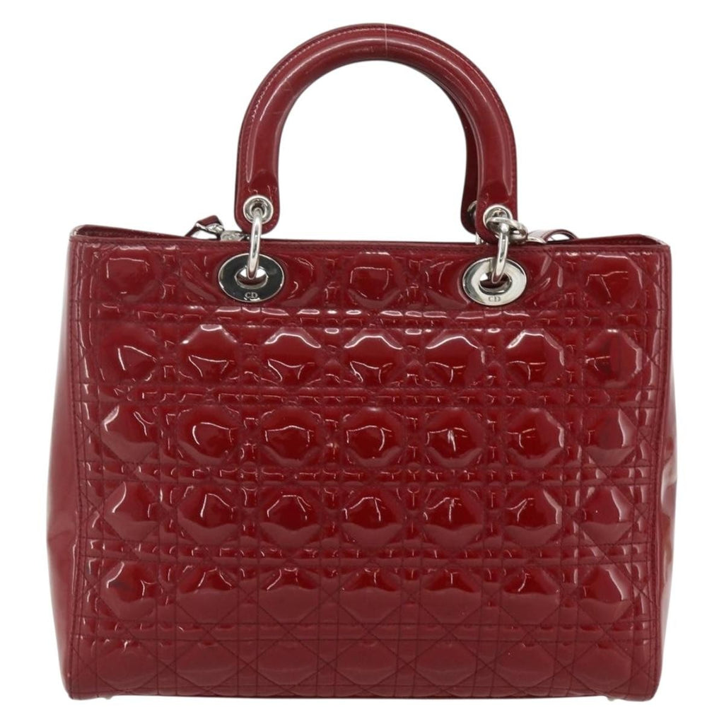 Christian Dior Lady Dior Bag Cannage Quilt Patent Red Patent_Leather Handbag ( )