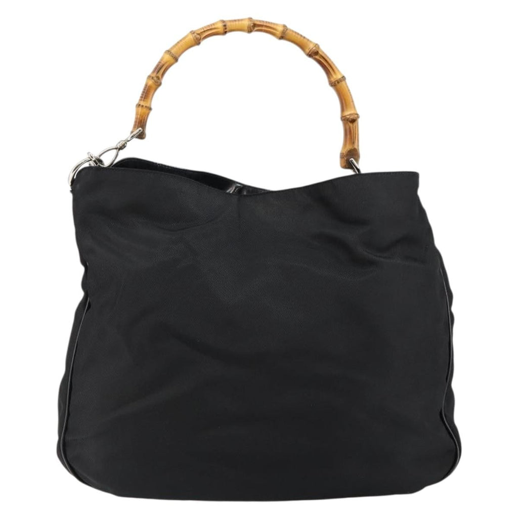 Gucci Vintage Bamboo Handle Open Hobo Nylon Black Nylon Handbag (Authentic  )