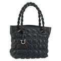 Salvatore Ferragamo Gancini Handbag Leather Black Leather Handbag (Authentic  )