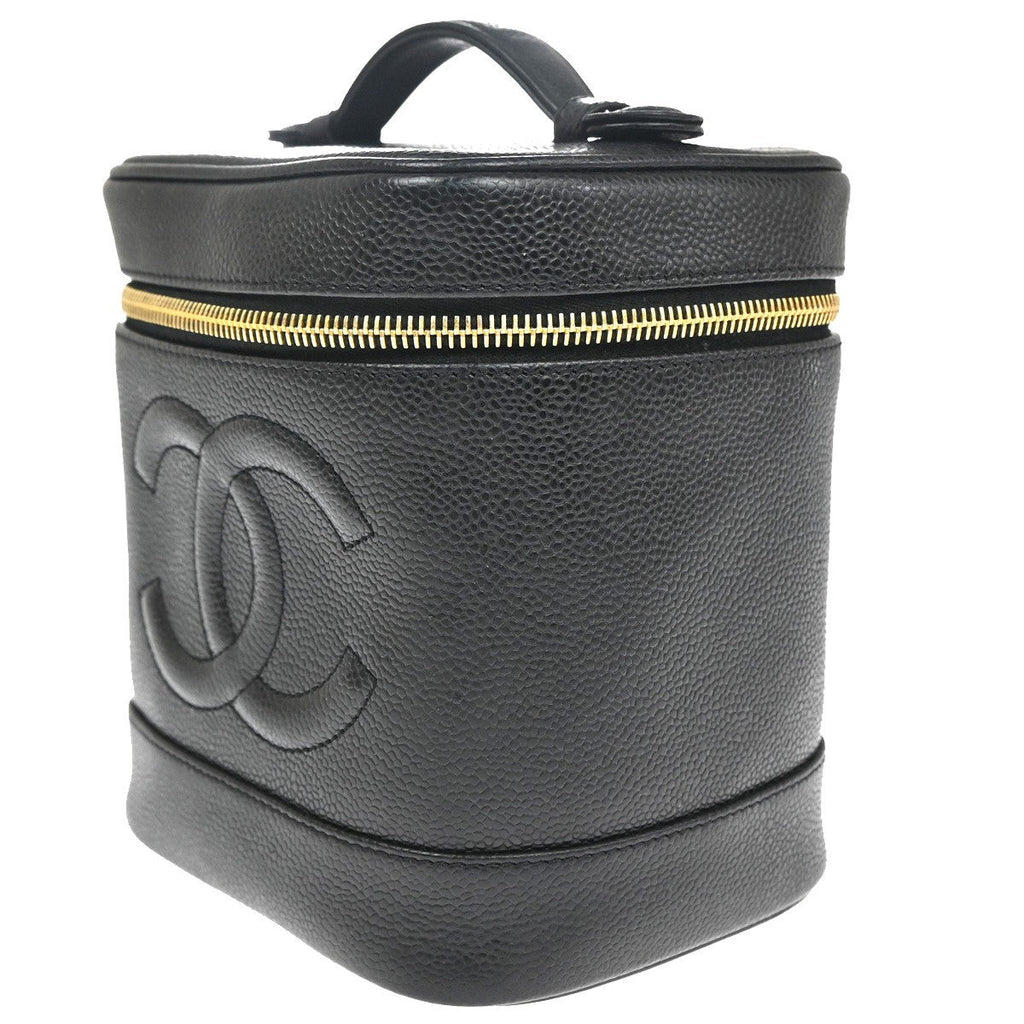Chanel Vintage Timeless Cosmetic Case Caviar Black Leather Handbag (Authentic  )
