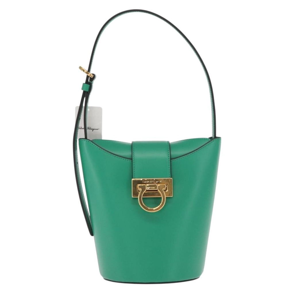 Salvatore Ferragamo Gancini Handbag Leather Green Leather Handbag (Authentic  )