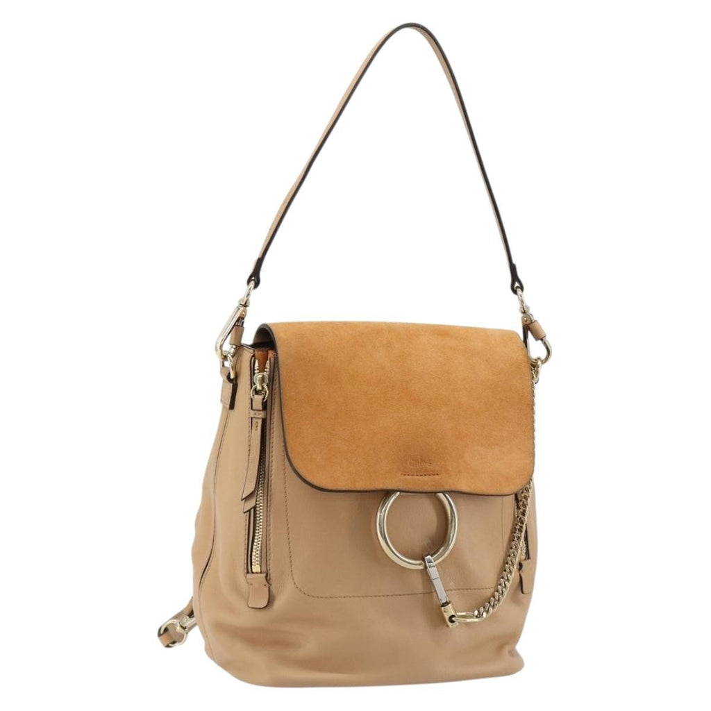 Chloe Faye Backpack Suede With Applique Beige Leather Backpack Bag ( )