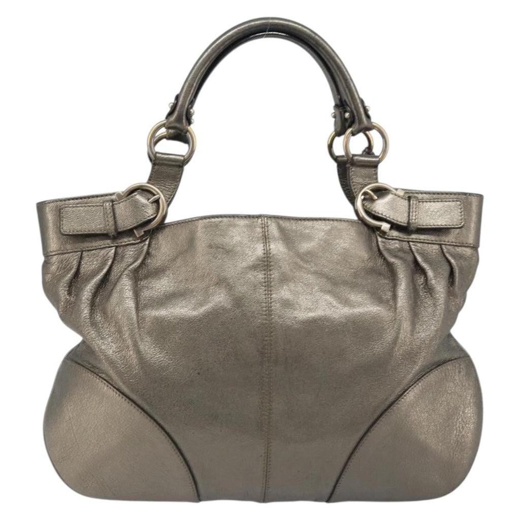 Salvatore Ferragamo Gancini Handbag Leather Gold Leather Handbag (Authentic  )