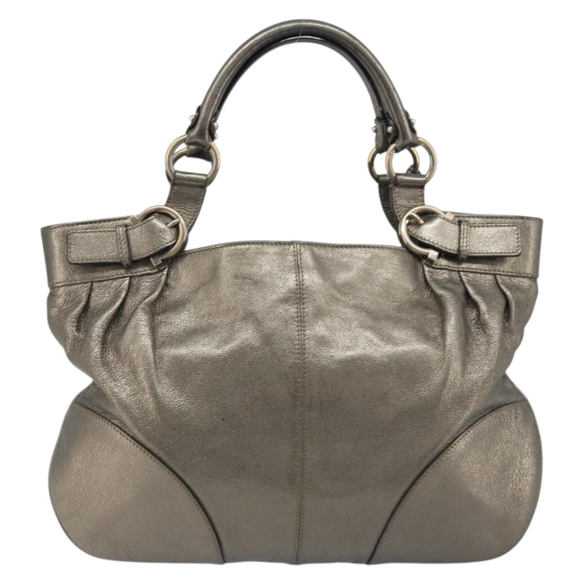 Salvatore Ferragamo Gancini Handbag Leather Gold Leather Handbag (Authentic  )