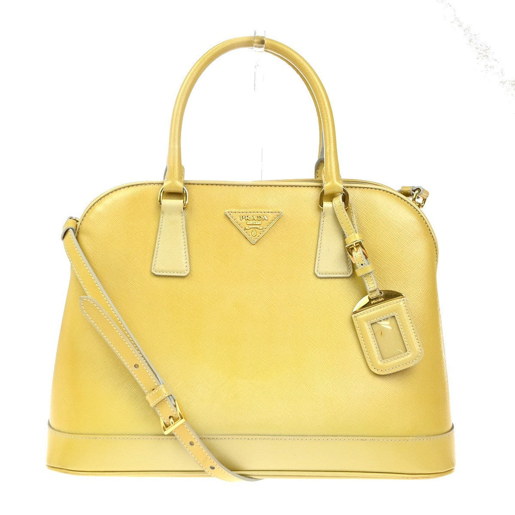 Prada Open Promenade Bag Saffiano Leather Yellow Leather Handbag (Authentic  )