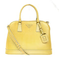 Prada Open Promenade Bag Saffiano Leather Yellow Leather Handbag (Authentic  )