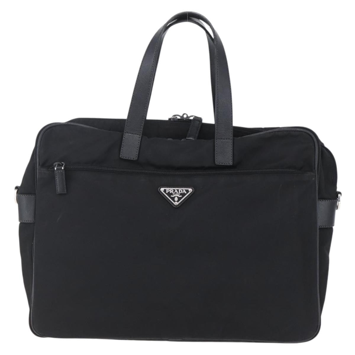 Prada Convertible Front Zip Briefcase Tessuto With Saffiano Leather Black Nylon Briefcase Bag (Authentic  )