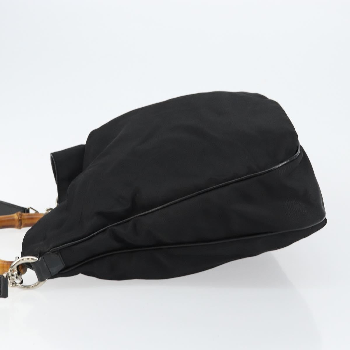 Gucci Vintage Bamboo Handle Open Hobo Nylon Black Nylon Handbag (Authentic  )