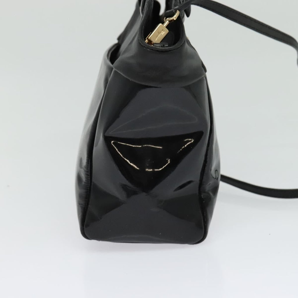 Salvatore Ferragamo Vala Handbag Patent Leather Black Patent_Leather Handbag (Authentic  )