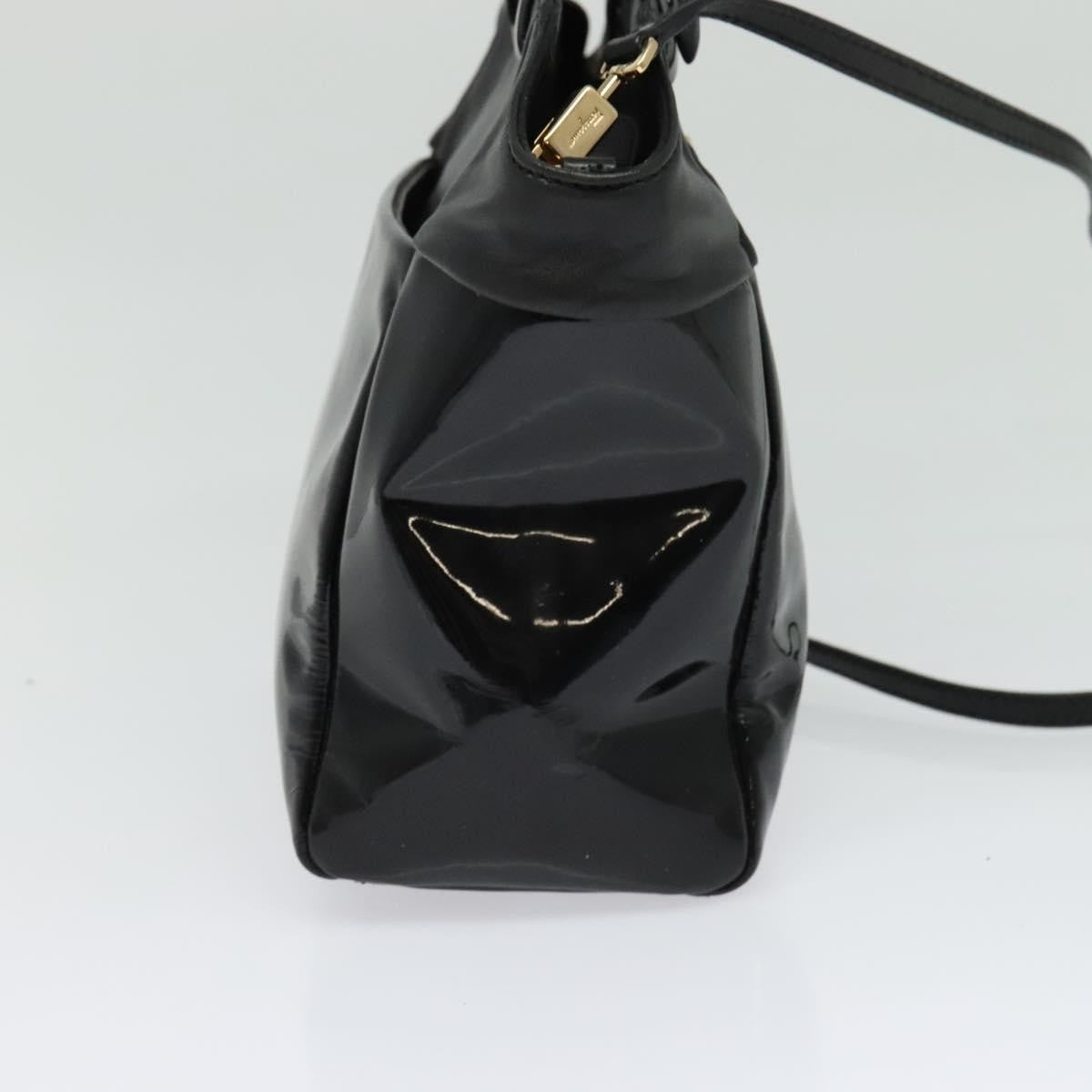 Salvatore Ferragamo Vala Handbag Patent Leather Black Patent_Leather Handbag (Authentic  )