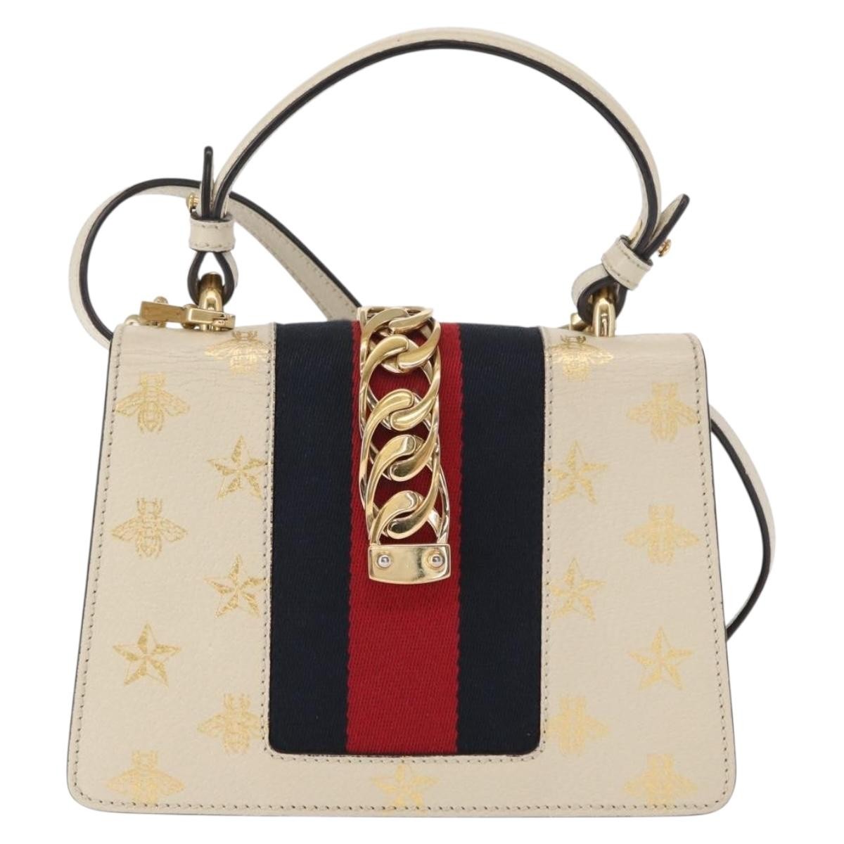 Gucci Sylvie Top Handle Bag Printed Leather Beige Leather Handbag (Authentic  )