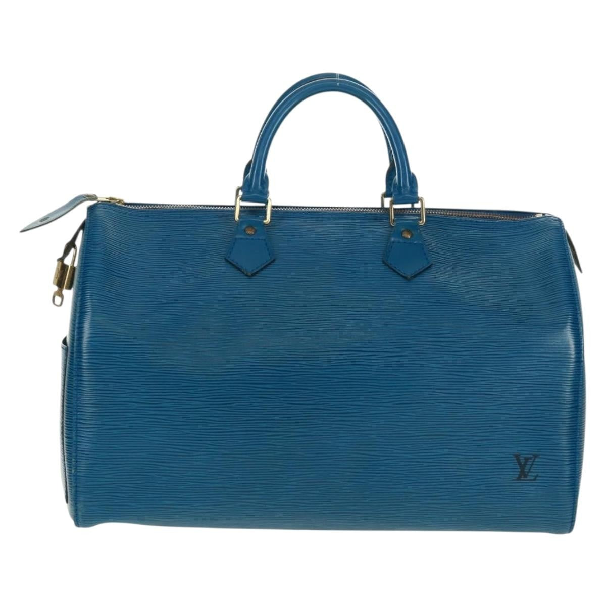 Louis Vuitton Speedy Handbag Epi Leather Blue Leather Handbag (Authentic  )