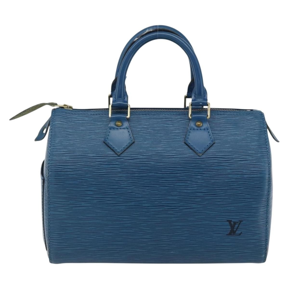Louis Vuitton Speedy Handbag Epi Leather Blue Leather Handbag ( )
