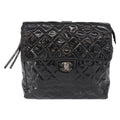 Chanel Vintage Square Flap Backpack Enamel Black Patent_Leather Backpack Bag (Authentic  )