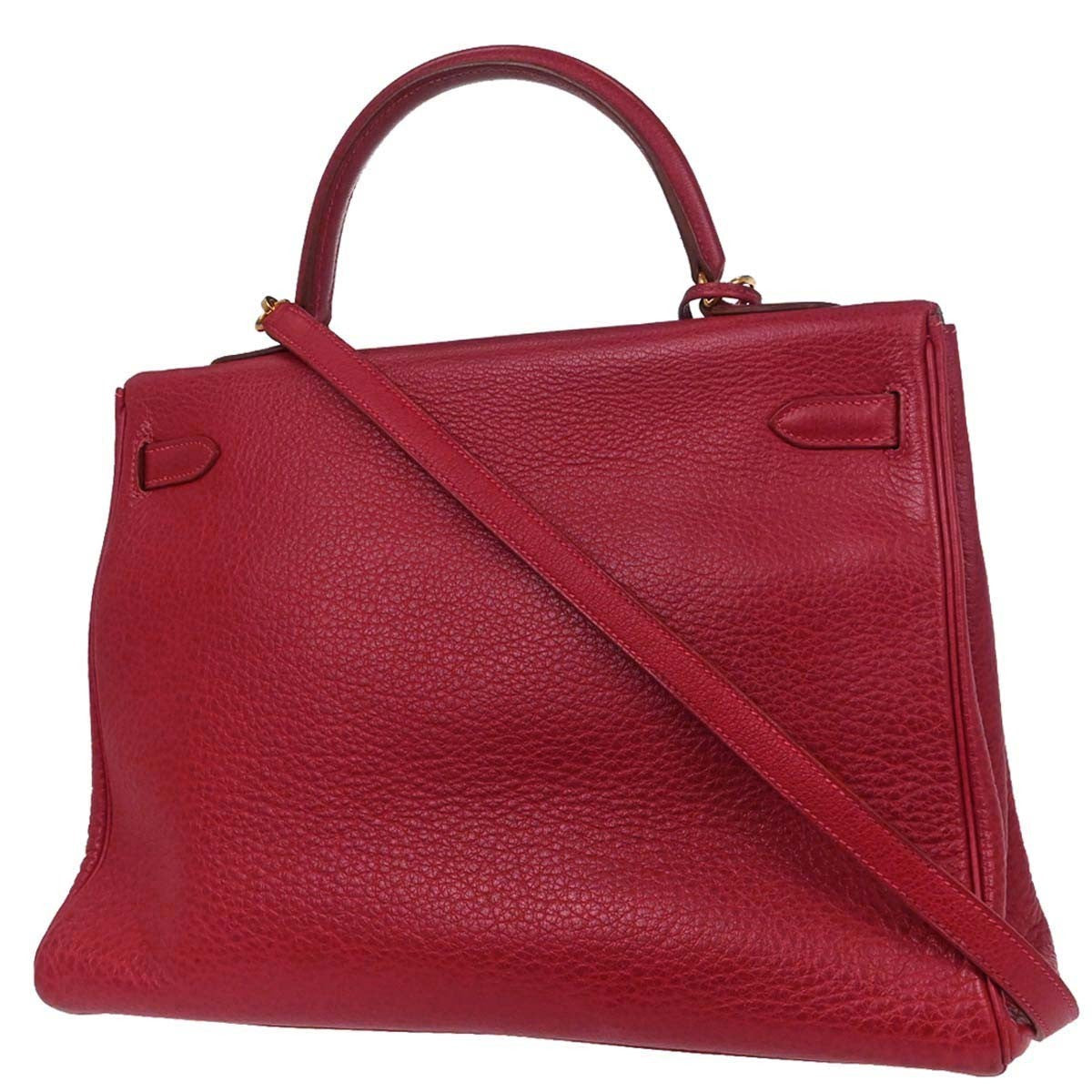 Hermes Kelly Handbag Red Clemence With Gold Hardware Red Leather Handbag ( )
