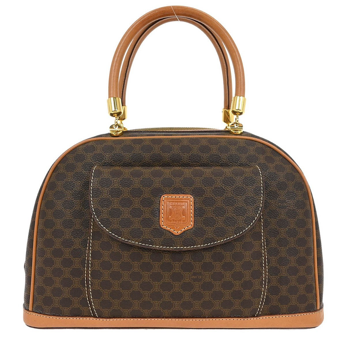 Celine C Macadam Handbag Canvas Brown Canvas Handbag (Authentic  )