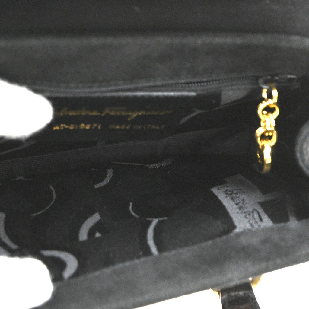 Salvatore Ferragamo Gancini Handbag Suede Black Suede Handbag (Authentic  )