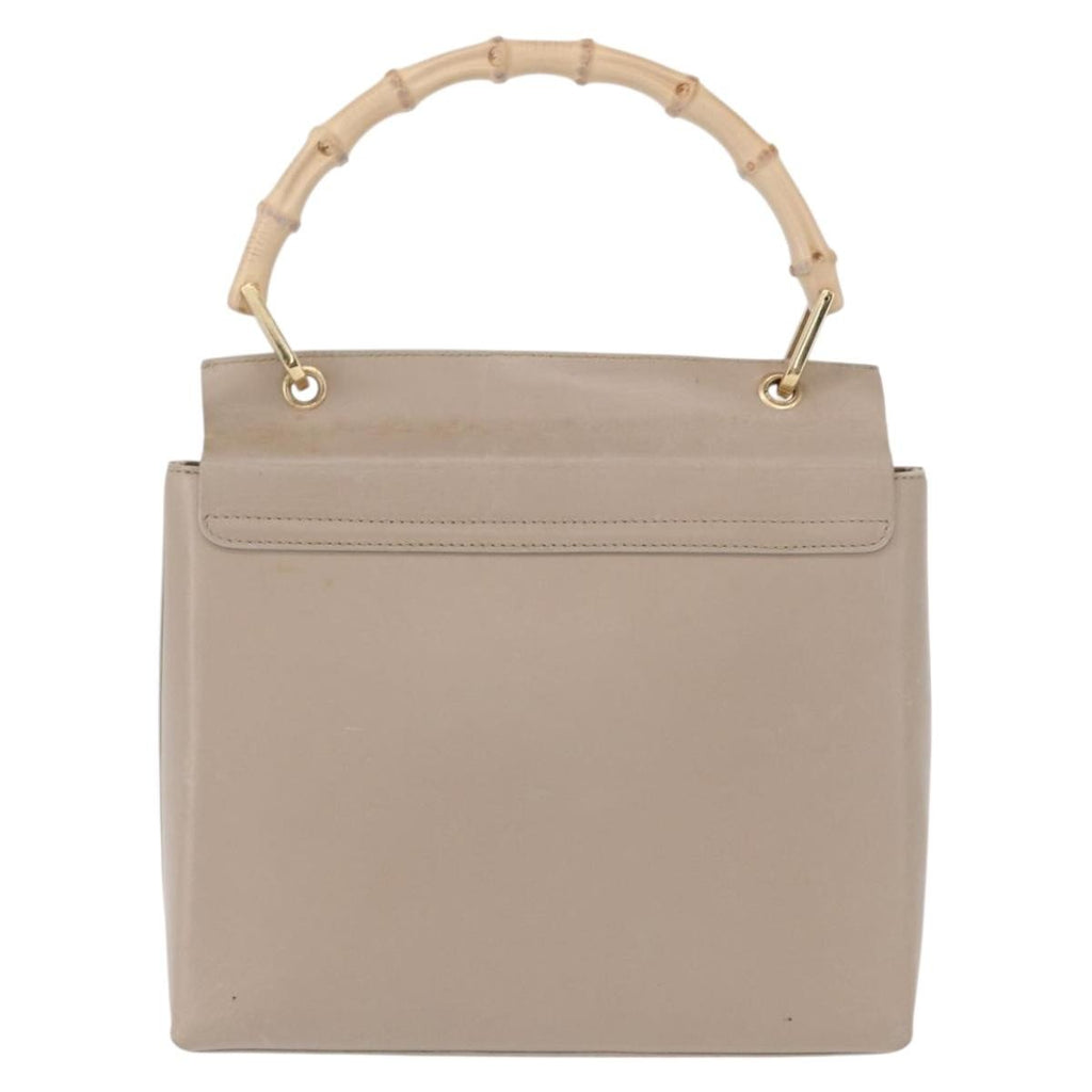 Gucci Vintage Bamboo Handle Bag Leather Beige Leather Handbag (Authentic  )