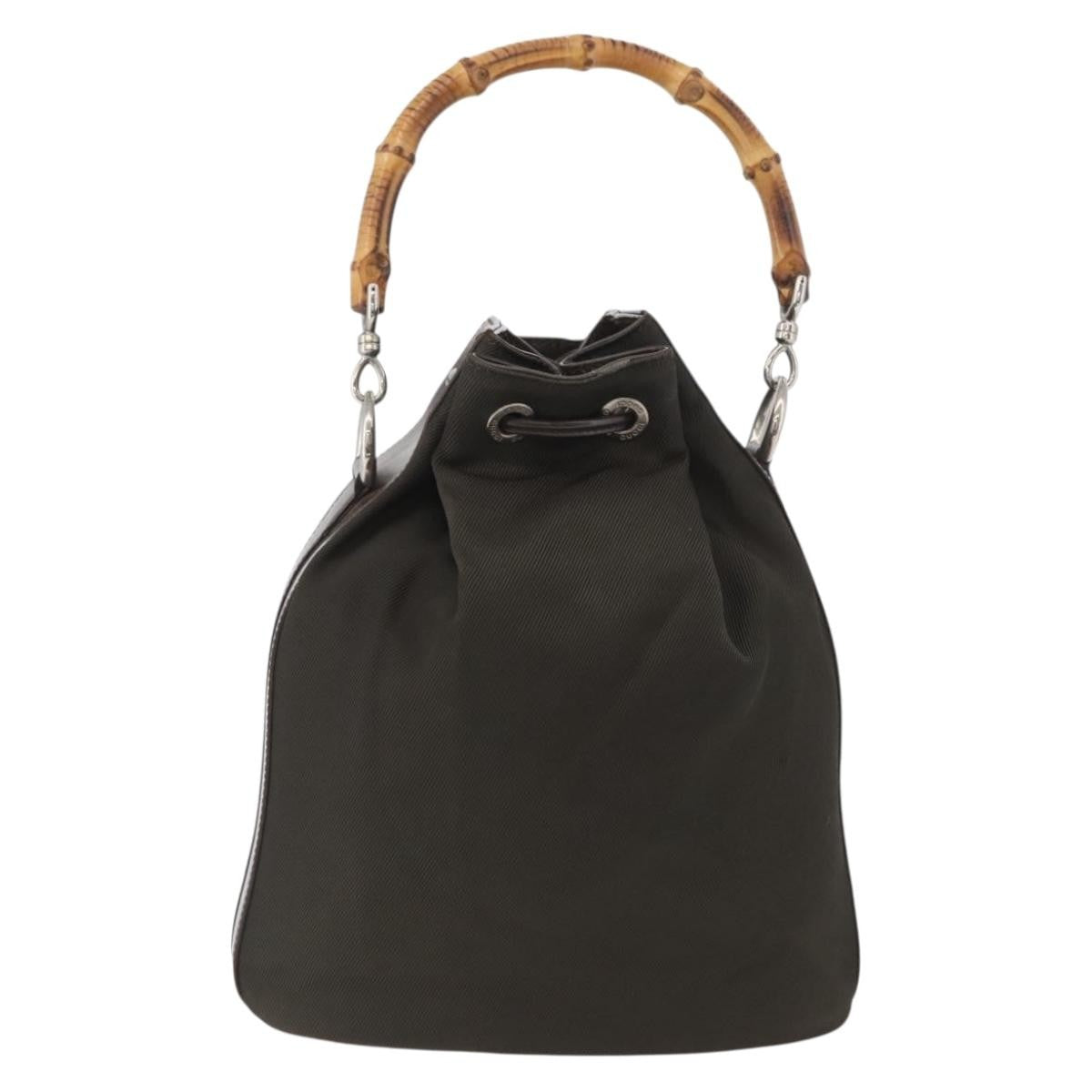 Gucci Vintage Bamboo Bucket Bag Nylon And Leather Khaki Nylon Handbag ( )