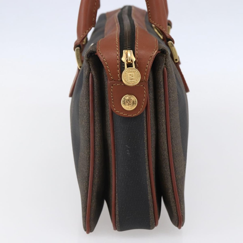 Fendi Vintage Pequin Convertible Boston Bag Coated Canvas Brown Canvas Handbag (Authentic  )