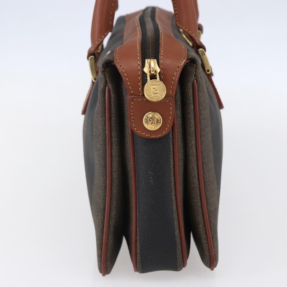 Fendi Vintage Pequin Convertible Boston Bag Coated Canvas Brown Canvas Handbag (Authentic  )