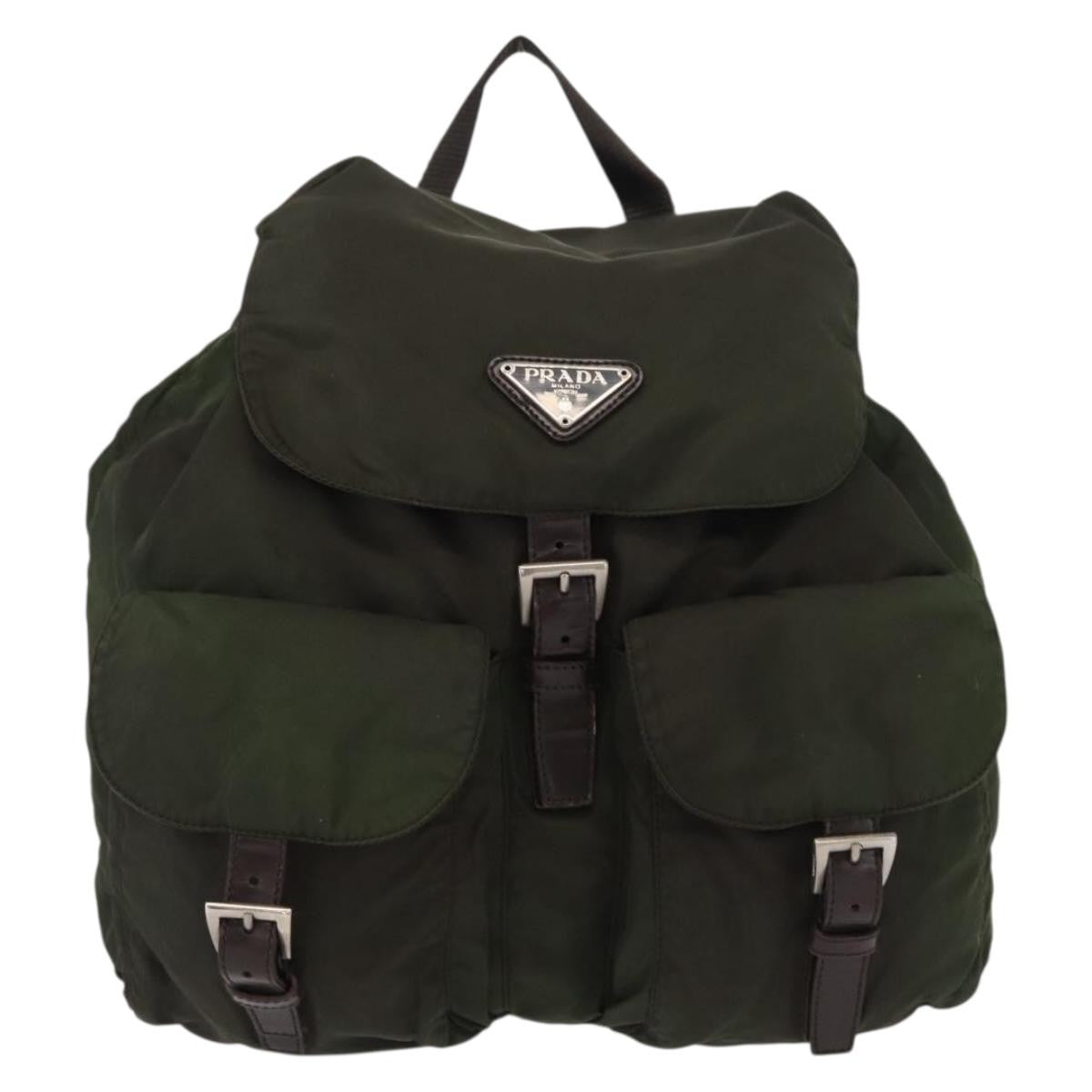 Prada Double Front Pocket Backpack Tessuto Khaki Nylon Backpack Bag (Authentic  )