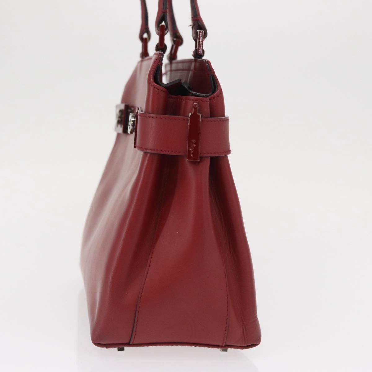Salvatore Ferragamo Double Gancini Side Buckle Tote Leather Red Leather Handbag (Authentic  )