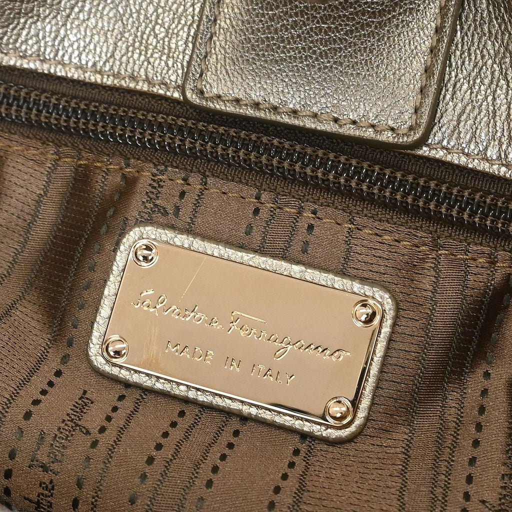 Salvatore Ferragamo Vala Handbag Leather Gold Leather Handbag (Authentic  )