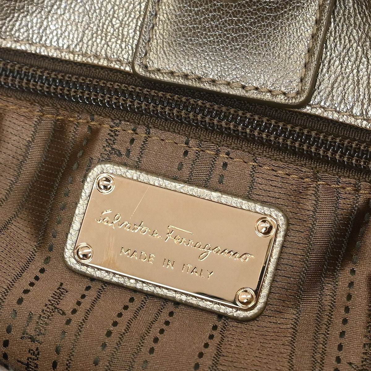 Salvatore Ferragamo Vala Handbag Leather Gold Leather Handbag (Authentic  )