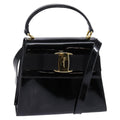 Salvatore Ferragamo Vintage Vara Bow Top Handle Bag Patent Leather Black Patent_Leather Handbag (Authentic  )
