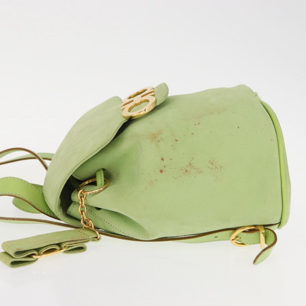 Salvatore Ferragamo Gancini Backpack Suede Green Suede Backpack Bag (Authentic  )