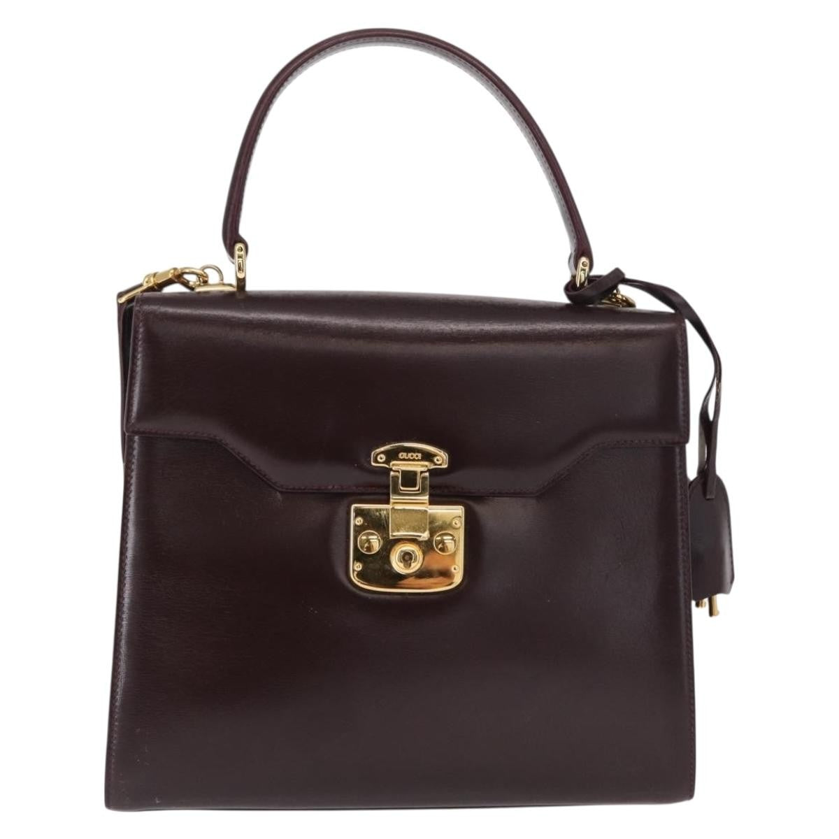 Gucci Vintage Lady Lock Top Handle Bag Leather Burgundy Leather Handbag (Authentic  )