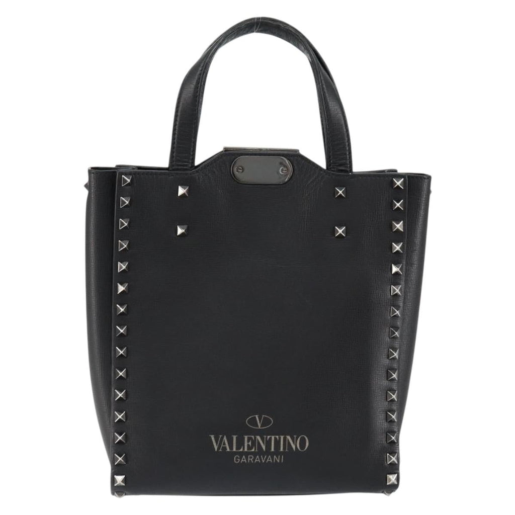 Valentino Garavani Rockstud Tote Rigid Leather Black Leather Handbag (Authentic  )