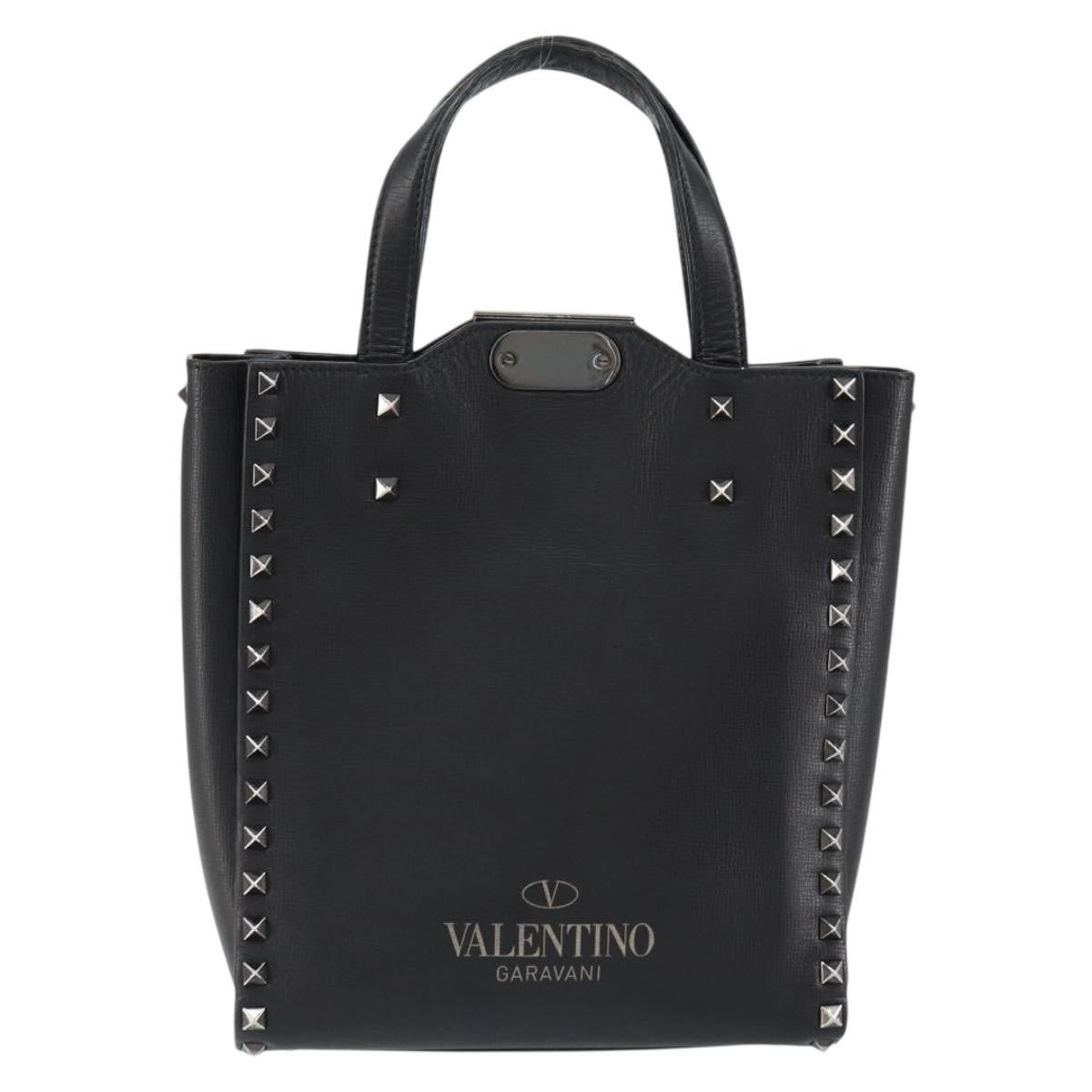 Valentino Garavani Rockstud Tote Rigid Leather Black Leather Handbag (Authentic  )