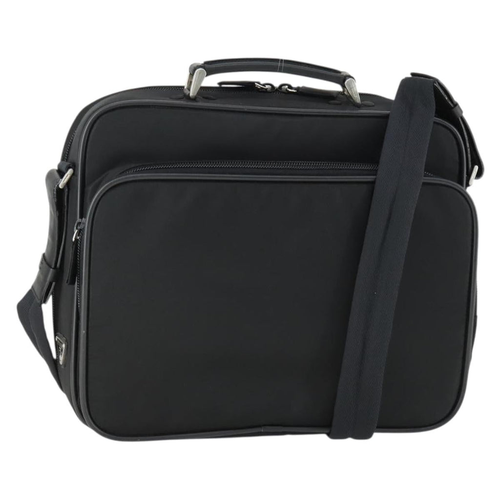 Prada Convertible Front Pocket Briefcase Tessuto With Saffiano Leather Black Nylon Briefcase Bag (Authentic  )