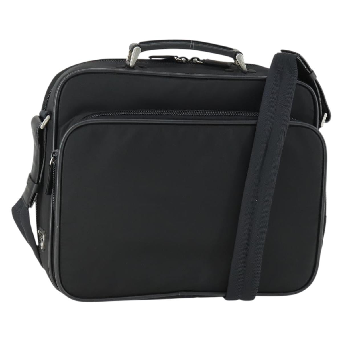 Prada Convertible Front Pocket Briefcase Tessuto With Saffiano Leather Black Nylon Briefcase Bag (Authentic  )