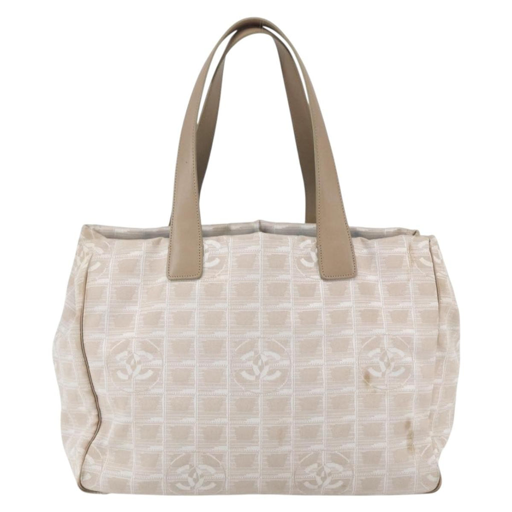 Chanel Travel Line Tote Nylon Beige Nylon Handbag (Authentic  )