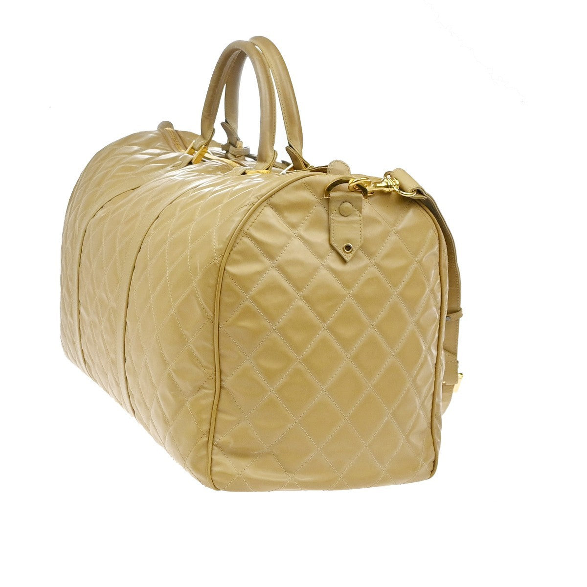Chanel Vintage Bowler Bag Lambskin Beige Patent_Leather Handbag ( )