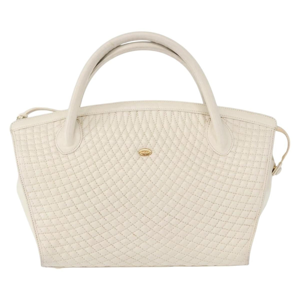 Bally Vintage Handbag Quilted Leather White Leather Handbag (Authentic  )