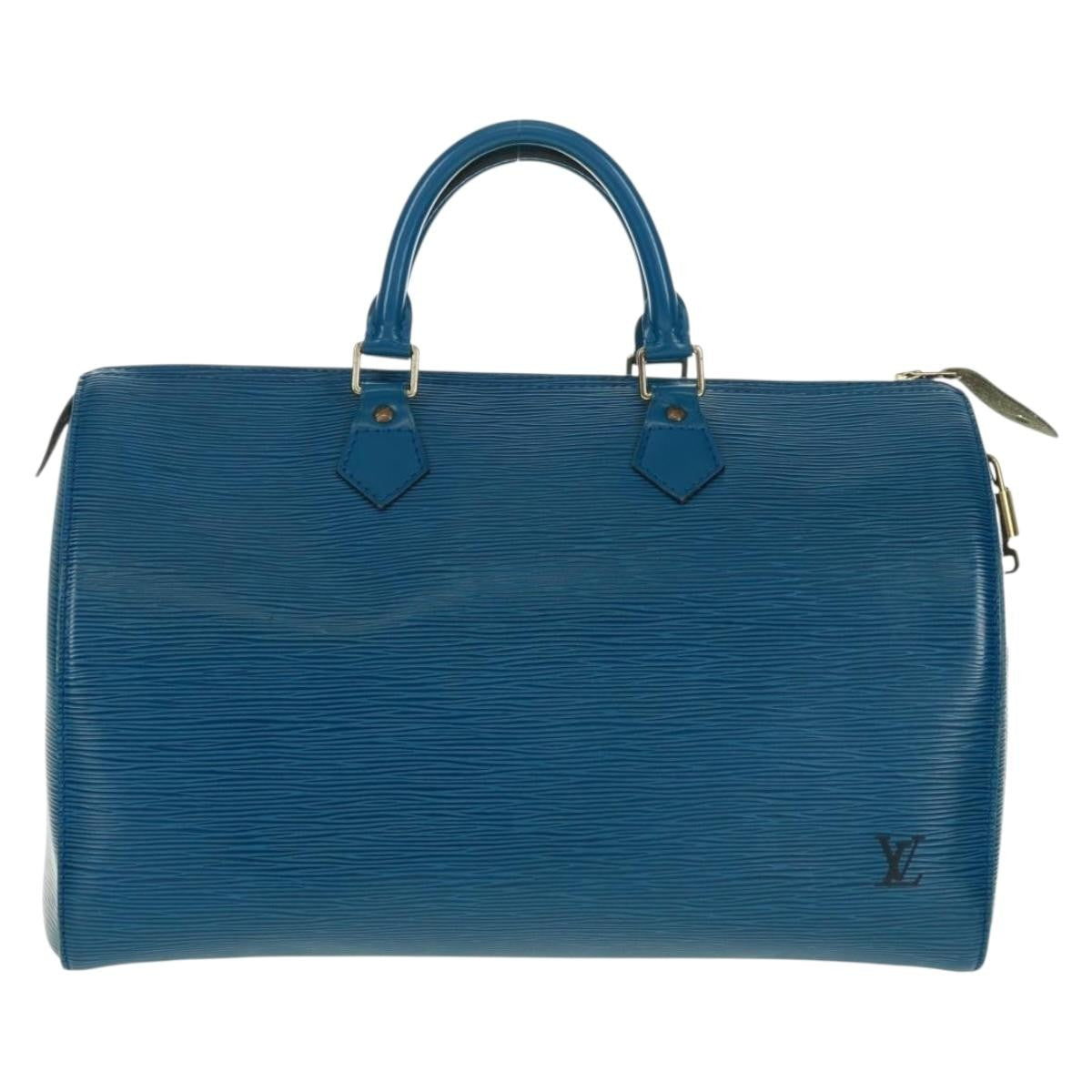 Louis Vuitton Speedy Handbag Epi Leather Blue Leather Handbag (Authentic  )